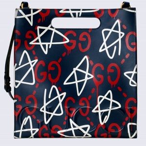 BRAND NEW MED GUCCI PURSE GRAFFITI TOTE RED, BLUE
